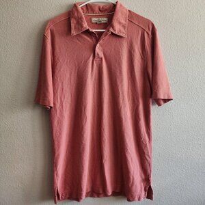 Tommy Bahama Polo Shirt Mens Large Pink Silk Cotton Blend Casual Palm Tree Logo